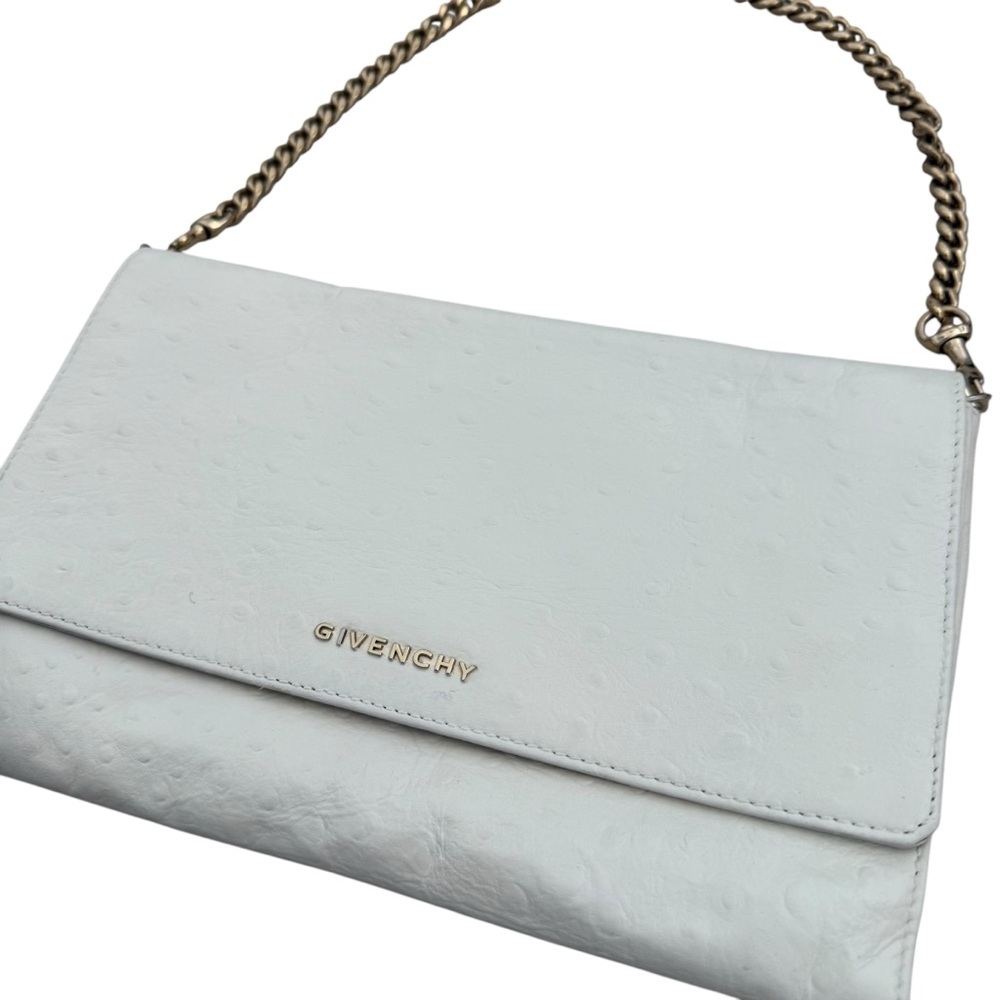 Givenchy White Ostrich Leather Shoulder Bag clutch Gold hardware - Picture 3 of 16